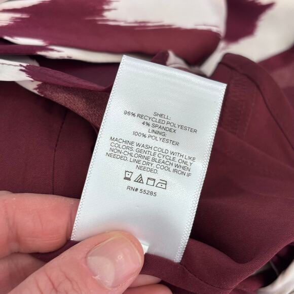 Express Dress Medium Burgundy Midi Satin Wrap Ikat Hi Lo Resort Cruise NEW $98 - Picture 12 of 13